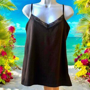 a.n.a. A New Approach Brown Cami Lace Trim Adjustable Straps